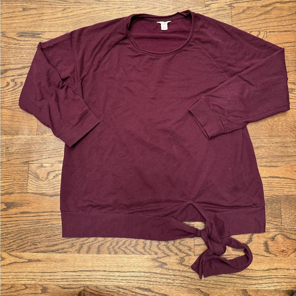 Caslon maroon long-sleeved top with tie-front detail, size XL